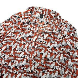 Ann Taylor Womens Button Down Shirt Orange Fox Print Long Sleeve Medium